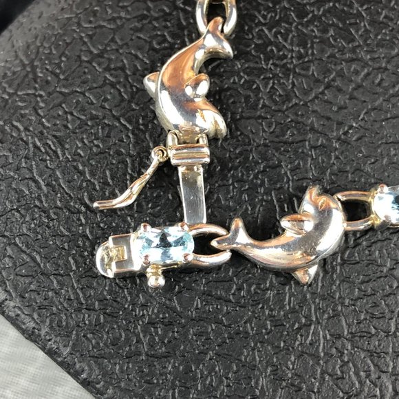 Macy’s Sterling Silver 925 Aqua Marine Dolphin Bracelet Coastal Glamcore Dainty - Picture 9 of 14